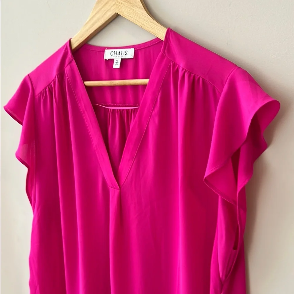Chaus New York Exuberant Pink V-Neck Ruffle Sleeve Blouse Size XL - Picture 6 of 12